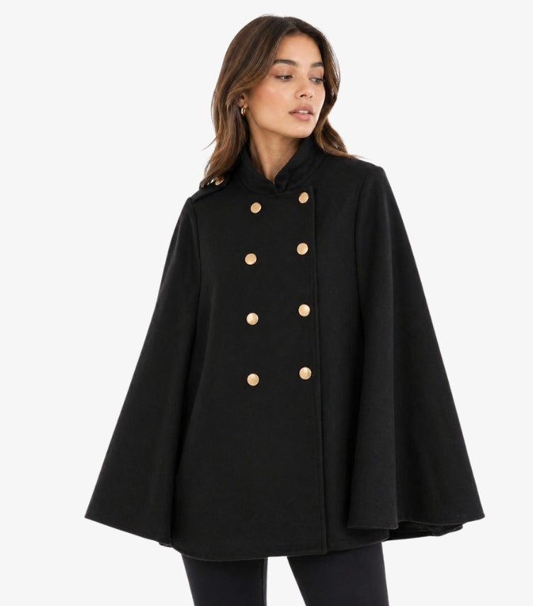 SHEIN WOMEN’S BLACK DOUBLE-BREASTED CAPE COAT