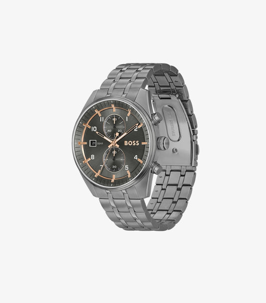 HUGO BOSS GUNMETAL STAINLESS STEEL CHRONOGRAPH WATCH 1514153