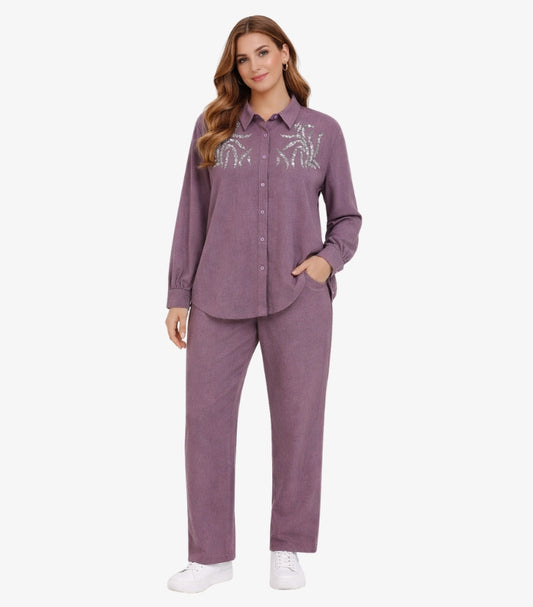 SHEIN EMBROIDERED SHIRT AND TROUSERS SET