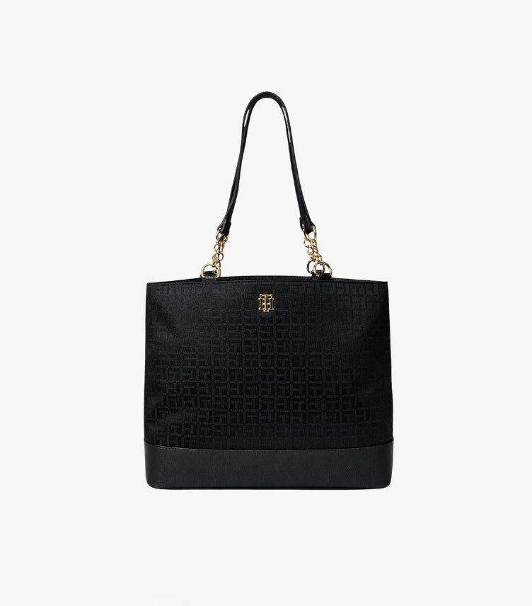 TOMMY HILFIGER TOTE SQUARE MONOGRAM JACQUARD