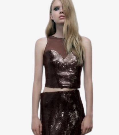 ZARA SEQUIN AND TULLE TOP
