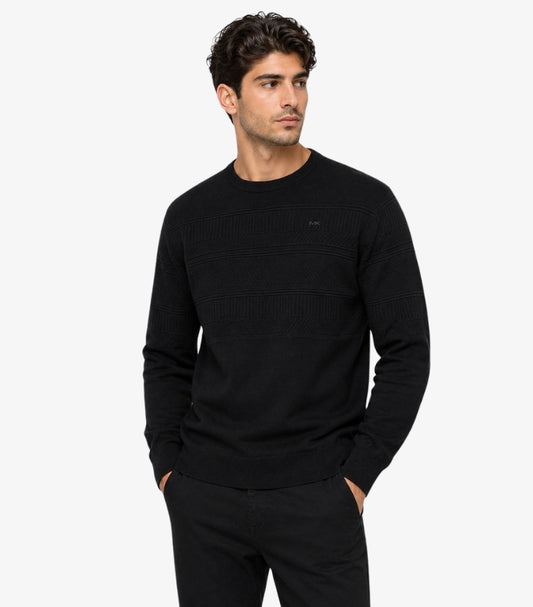 MICHAEL KORS MEN’S BLACK TEXTURED CREW NECK SWEATSHIRT