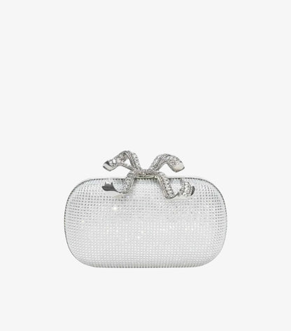 SELF-PORTRAIT RHINESTONE SILVER BOW CLUTCH BAG