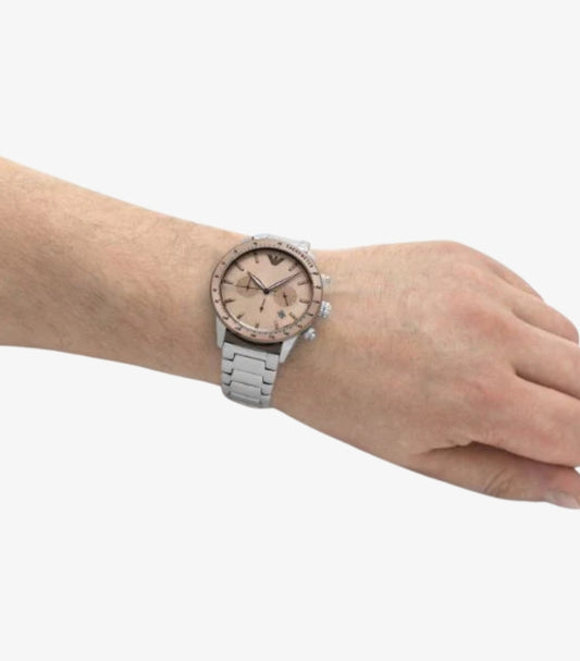 EMPORIO ARMANI MARIO SILVER STAINLESS STEEL WATCH - AR11352