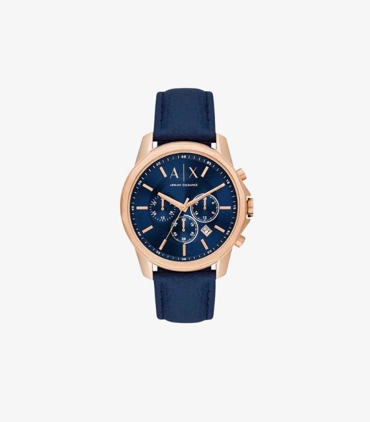 ARMANI EXCHANGE BLUE LEATHER STRAP BLUE DIAL CHRONOGRAPH QUARTZ WATCH - AX1723