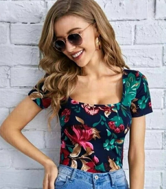 SHEIN SQUARE NECK PUFF SLEEVE FLORAL TEE