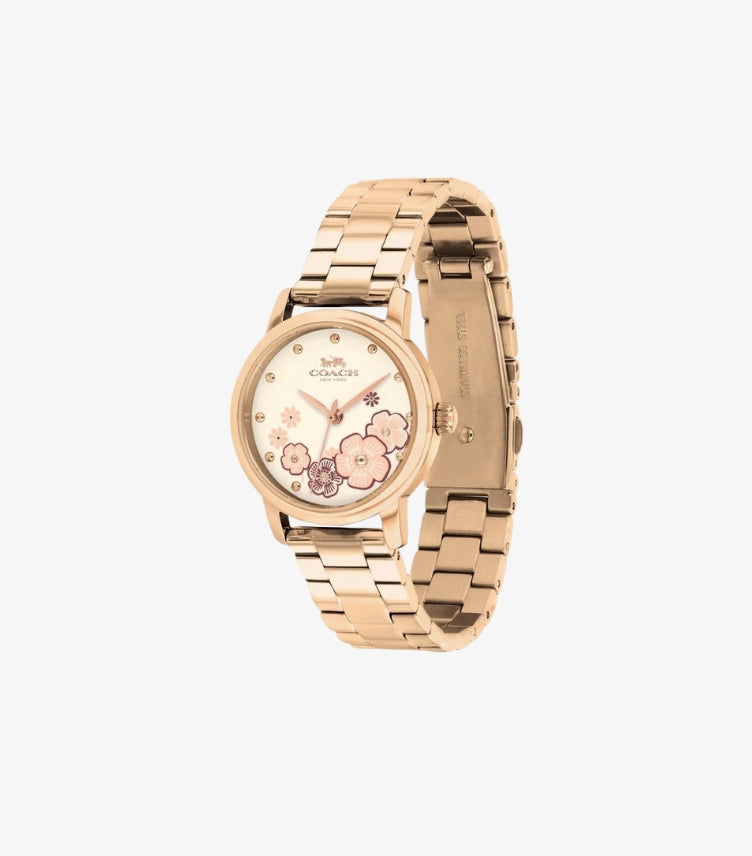 COACH WOMEN’S ROSE GOLD FLORAL DIAL WATCH – 14602977