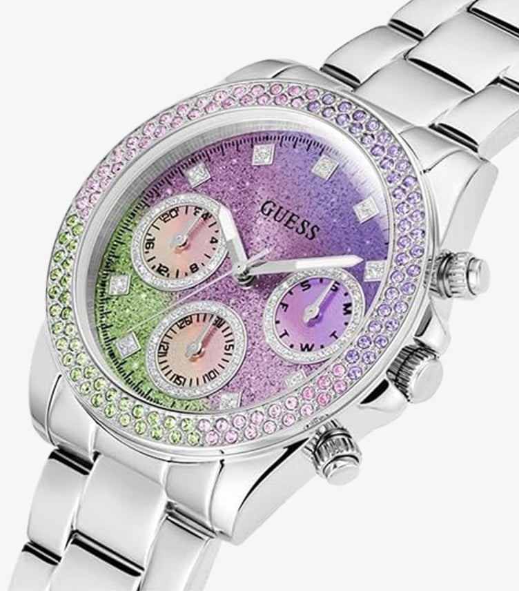 GUESS SOL SILVER STAINLESS STEEL MULTICOLOR DIAL QUARTZ WATCH  - GW0483L1