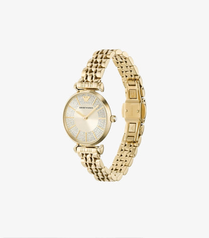 EMPORIO ARMANI TWO-HAND GOLD-TONE STAINLESS STEEL WATCH AR11608