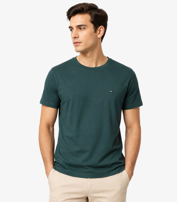 Tommy Hilfiger men's dark green cotton crew neck T-shirt front view
