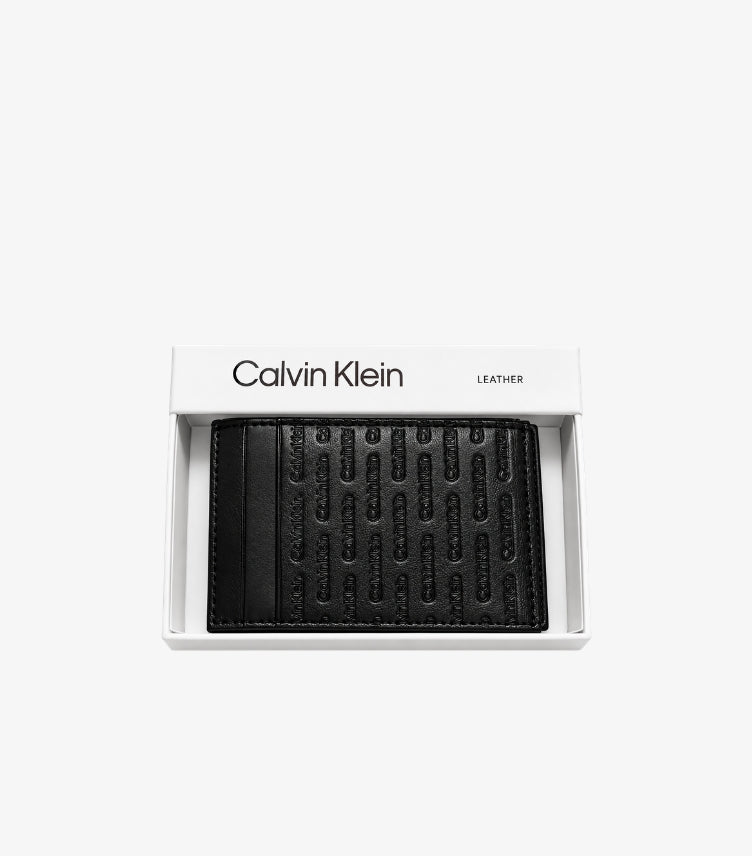 CALVIN KLEIN EMBOSSED LOGO LEATHER BIFOLD CARD HOLDER
