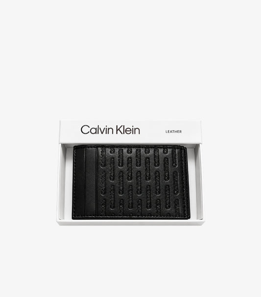 CALVIN KLEIN EMBOSSED LOGO LEATHER BIFOLD CARD HOLDER