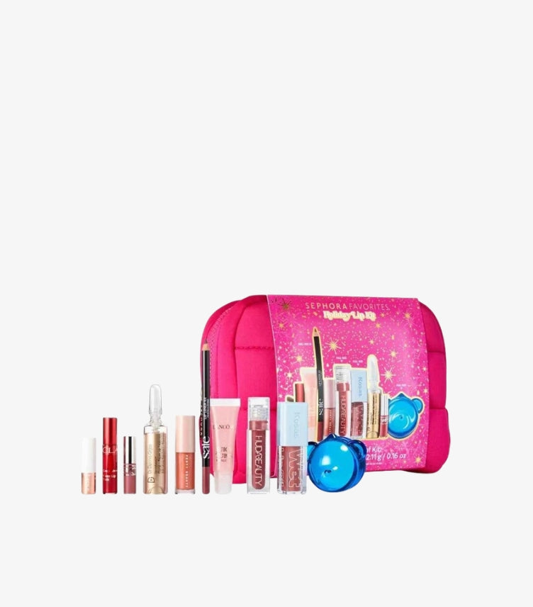 Sephora Favorites Holiday Lip Kit with ten luxury lip products and pink quilted cosmetic bag