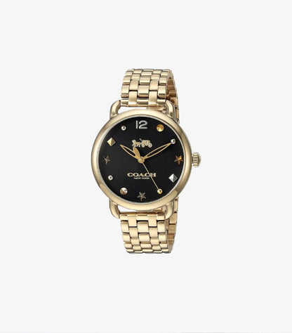 COACH DELANCEY GOLD STAINLESS STEEL BLACK DIAL QUARTZ WATCH  - 14502813