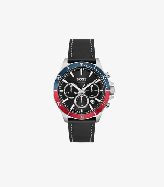 HUGO BOSS LEATHER STRAP BLACK DIAL CHRONOGRAPH QUARTZ WATCH 1514099