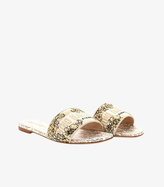 CHRISTIAN DIORCOTTON STRASS MILLEFIORI EMBROIDERED DWAY SLIDE SANDALS