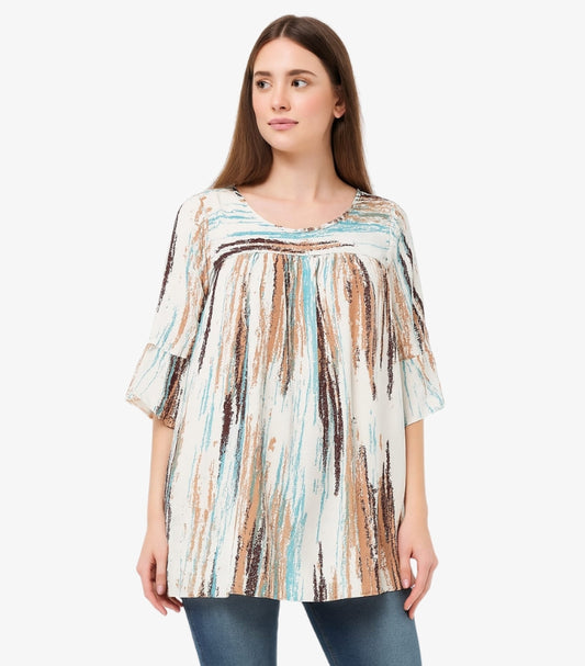 SHEIN BRUSH STROKE PRINT CURVED HEM TOP