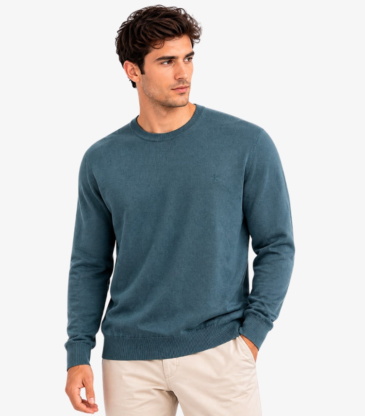 CALVIN KLEIN MEN’S CREW NECK KNIT SWEATER – TEAL GREEN
