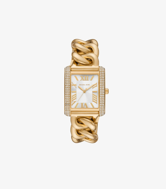 MICHAEL KORS OVERSIZED EMERY PAVE GOLD-TONE CURB LINK WATCH MK7300