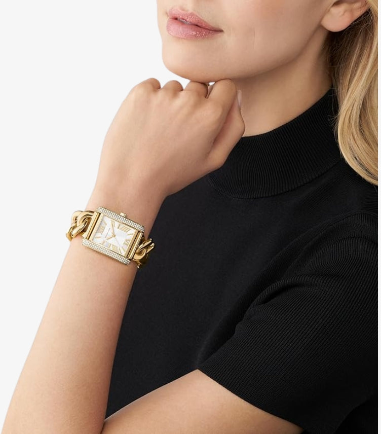 MICHAEL KORS OVERSIZED EMERY PAVE GOLD-TONE CURB LINK WATCH MK7300