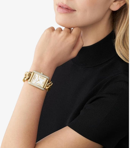 MICHAEL KORS OVERSIZED EMERY PAVE GOLD-TONE CURB LINK WATCH MK7300