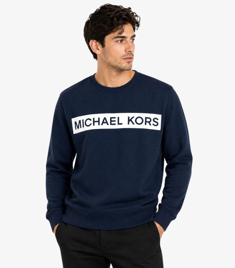 MICHAEL KORS MEN’S NAVY BLUE LOGO CREW NECK SWEATSHIRT