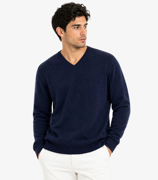 M&S MEN’S PREMIUM NAVY V-NECK SWEATSHIRT – NAVY BLUE