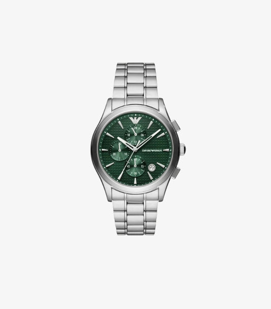 EMPORIO ARMANI PAOLO SILVER STAINLESS STEEL GREEN DIAL WATCH - AR11529