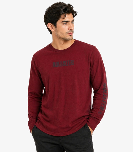HOLLISTER MEN’S LONG SLEEVE LOGO T-SHIRT – MAROON