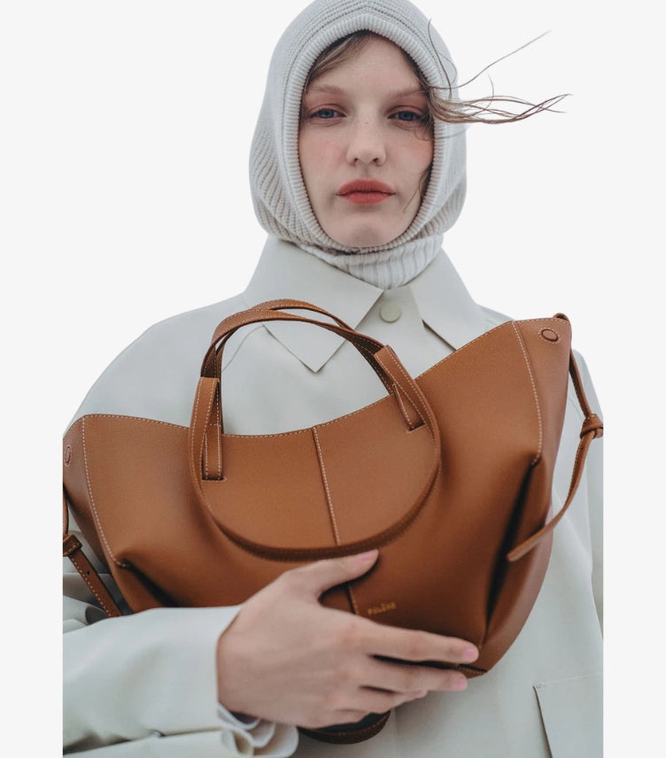 POLÈNE BROWN LEATHER STRUCTURED TOTE
