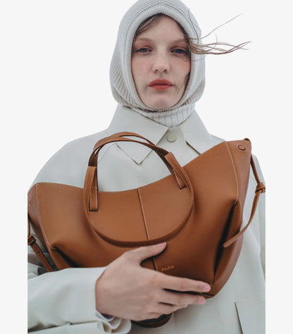 POLÈNE BROWN LEATHER STRUCTURED TOTE