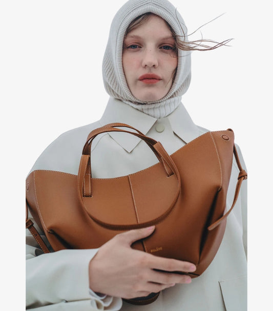POLÈNE BROWN LEATHER STRUCTURED TOTE