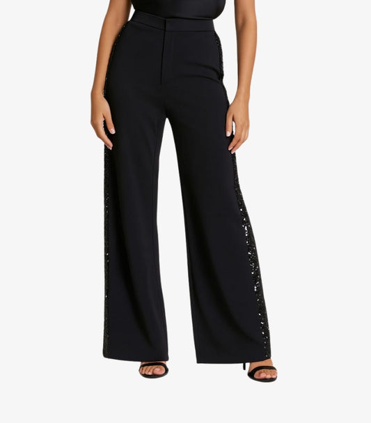 M&S WOMEN'S BLACK WIDE-LEG TROUSERS WITH SEQUIN SIDE PANELS