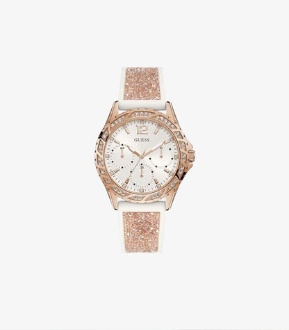 GUESS SWIRL WHITE SILICONE STRAP SILVER DIAL QUARTZ WATCH - W1096L2