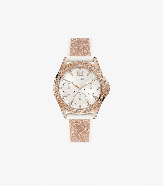 GUESS SWIRL WHITE SILICONE STRAP SILVER DIAL QUARTZ WATCH - W1096L2