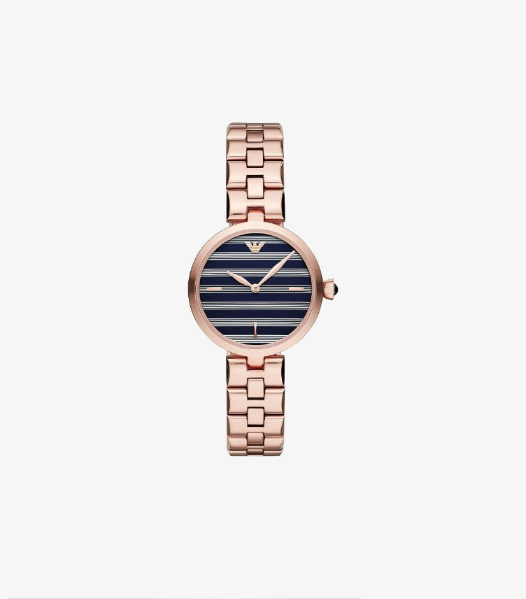 EMPORIO ARMANI ARIANNA ROSE GOLD STAINLESS STEEL BLACK DIAL QUARTZ WATCH  -AR11220