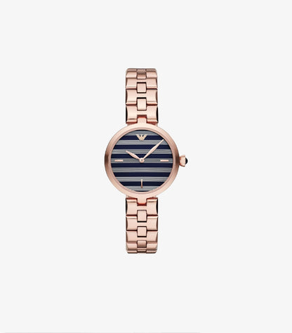 EMPORIO ARMANI ARIANNA ROSE GOLD STAINLESS STEEL BLACK DIAL QUARTZ WATCH  -AR11220