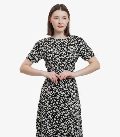 SHEIN FLORAL SHORT SLEEVE MIDI DRESS