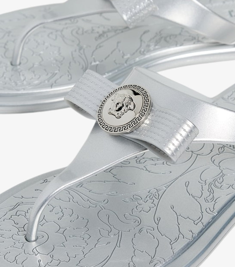 Versace embossed Baroque footbed silver slides