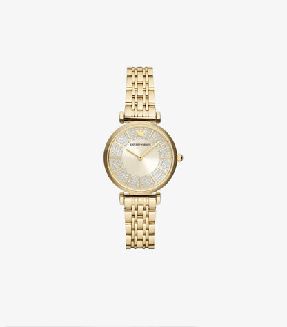 EMPORIO ARMANI TWO-HAND GOLD-TONE STAINLESS STEEL WATCH AR11608