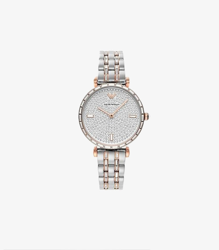 EMPORIO ARMANI GIANNI T-BAR TWO-TONE STAINLESS STEEL SILVER DIAL QUARTZ WATCH  - AR11293