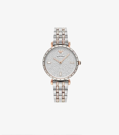 EMPORIO ARMANI GIANNI T-BAR TWO-TONE STAINLESS STEEL SILVER DIAL QUARTZ WATCH  - AR11293