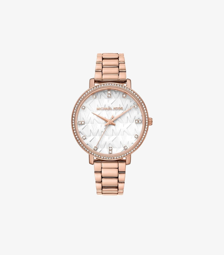 MICHAEL KORS PYPER PAVE ROSE GOLD-TONE LOGO WATCH - MK4594