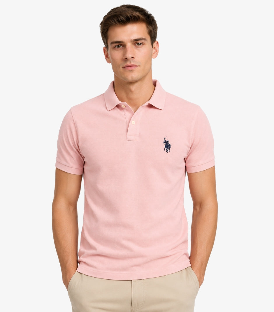 U.S. Polo Assn. men's classic pink cotton pique polo shirt front view