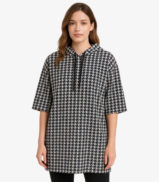 SHEIN HOUNDSTOOTH PRINTED WOMEN'S HOODIE