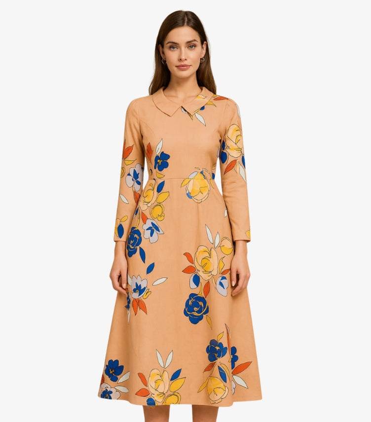 SHEINTAN FLORAL LONG SLEEVE MIDI DRESS