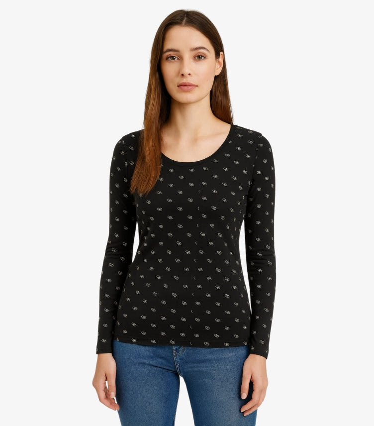 PRIMARK BLACK LONG SLEEVE HEART PRINTED T-SHIRT