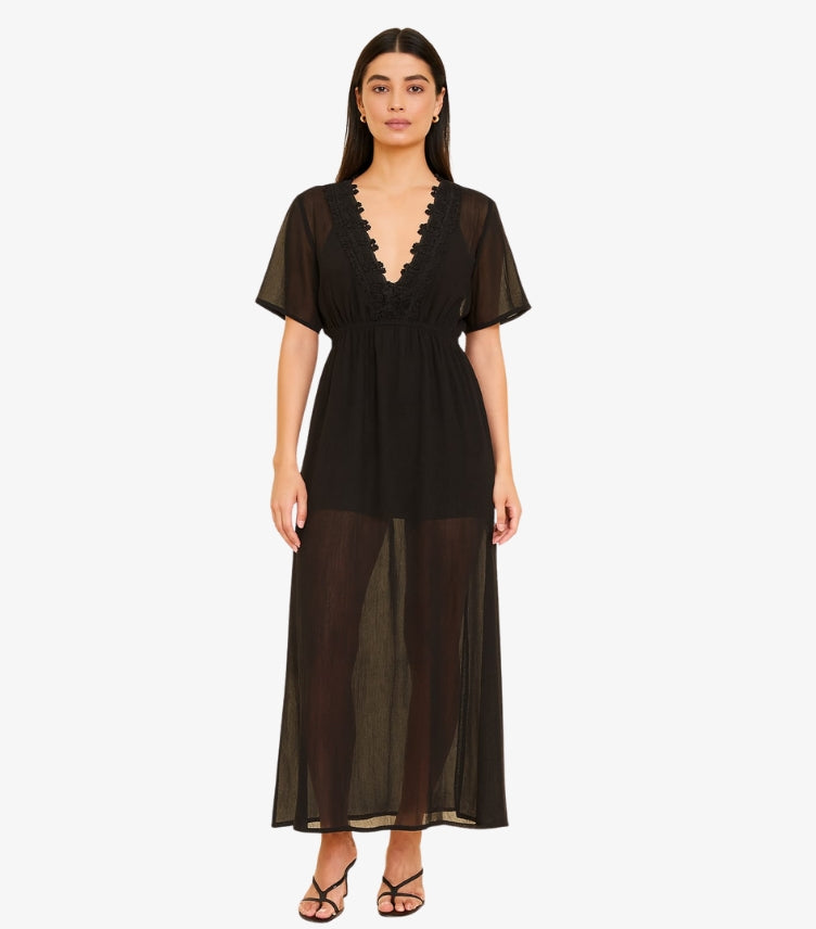 SHEIN WOMEN'S BLACK SHEER BEACH COVER UP MAXI DRESS