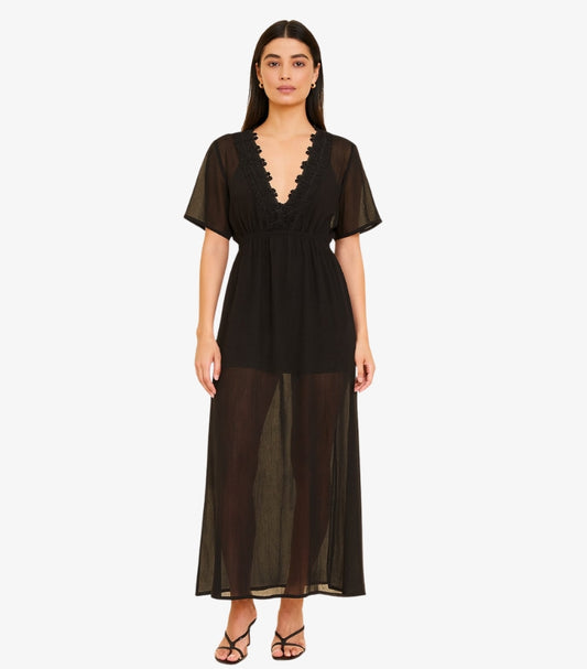 SHEIN WOMEN'S BLACK SHEER BEACH COVER UP MAXI DRESS