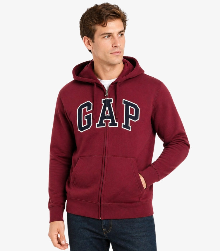 GAP MEN’S CLASSIC LOGO ZIP-UP HOODIE – BURGUNDY